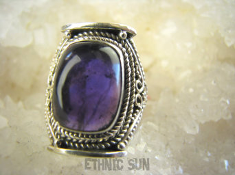 bpe9062 Biżuteria Egzotyczna Pierścień Pierścionek naturalny fioletowy Ametyst - kamień mądrości  r.15 Srebro 925 #