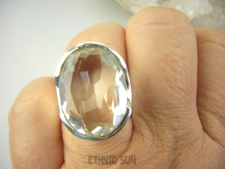 bpee3992 MASYWNY OKAZ 16G !! Nowa kolekcja Pierścień naturalny Kryształ Górski naturalny odpromiennik Gruba oprawa r.17/ r.18 Srebro 925 #
