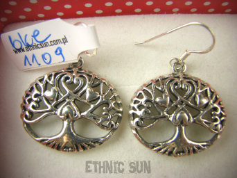 bke1109 Prześliczne Ażurowe kolczyki Całe ze srebra RAJSKIE DRZEWO ŚW Symbol Drzewo życia, Serce SREBRO 925