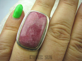 bpe6066 "Malinowy sorbet "RZADKOŚĆ Klasyczny Długi Pierścień Różowy RODONIT - Niepokój, stres, bóle głowy, skurcze r.14 Srebro 925 #