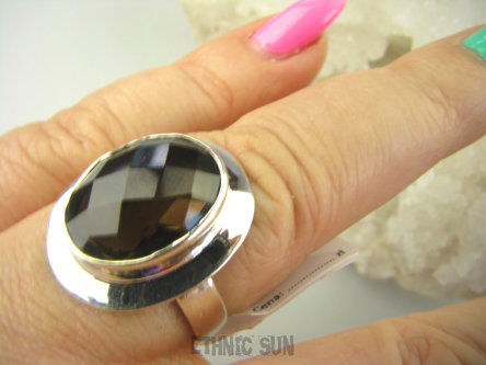 bpee4039 Delikatny Pierścień z czekoladowym Kwarcem Dymnym KWARC DYMNY r.18 lśniące Srebro 925 #