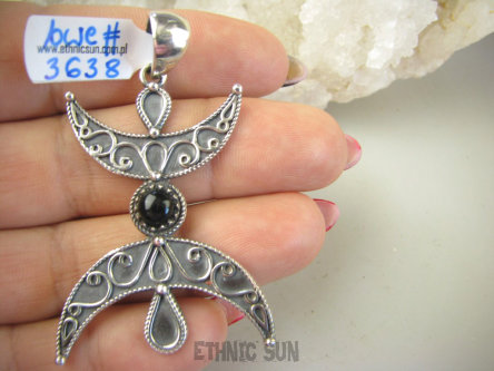 bwe3638 Półksiężyc symbol Kobiecości !!! Niesamowity Długi 5.8 cm Wisior Zawieszka Onyks - regeneruje SERCE, EGZEMY, PAMIĘĆ SREBRO 925 #
