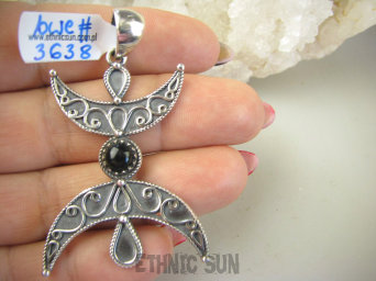 bwe3638 Półksiężyc symbol Kobiecości !!! Niesamowity Długi 5.8 cm Wisior Zawieszka Onyks - regeneruje SERCE, EGZEMY, PAMIĘĆ SREBRO 925 #