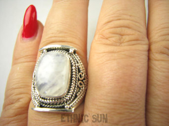 bpe9023 Biżuteria Orientalna !!!! Egzotyczny Pierścień Pierścionek Kamień Księżycowy r.17 Srebro 925 #