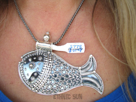 bwe3224 Morskie skarby  Marokański Orientalny UNIKAT RYBA !!!! Duży 32 G Wisior RYBA Amulet życia bez lęku Cały ze Srebra marokańskie wzornictwo Maroko SREBRO 925 #