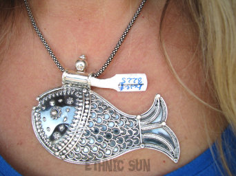 bwe3224 Morskie skarby  Marokański Orientalny UNIKAT RYBA !!!! Duży 32 G Wisior RYBA Amulet życia bez lęku Cały ze Srebra marokańskie wzornictwo Maroko SREBRO 925 #