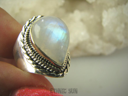 bpe8213 FENOMENALNY Pierścień bardzo się mieniący Wielobarwny Kamień Księżycowy r.17 Srebro 925 #