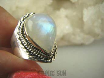 bpe8213 FENOMENALNY Pierścień bardzo się mieniący Wielobarwny Kamień Księżycowy r.17 Srebro 925 #