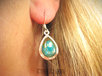 bke1073 Morskie Krople - Cudowne Kolczyki Rzadka Wielobarwna CHRYZOKOLA AZURYT Lśniące Srebro 925