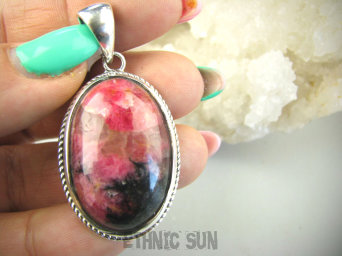 bwe3590 Cudowny UNIKAT Bosko Piękny Wisior Rzadki malinowy RODONIT - Niepokój, stres, bóle głowy, skurcze Srebro 925 #