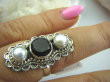 bpee2811 Barokowo zdobiony elegancki front 3 cm Pierścień hodowlane PERŁY PERŁA Kwarc Dymny r.15 Srebro 925 # - 4