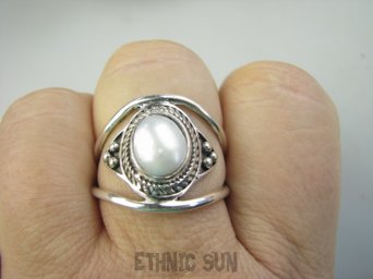 bpee4461 Na szersze palce DUZY ROZMIAR r.25 / r.26 Finezyjny Ażurowy Pierścień Pierścionek podwójna obrączka naturalna Hodowlana Perła Perły  Srebro 925 #
