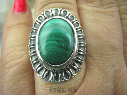 bpe5722 Piękny Pierścień z Malachitem zielony MALACHIT - pobudza kreatywność r.19/ r.20 Srebro 925 #
