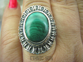 bpe5722 Piękny Pierścień z Malachitem zielony MALACHIT - pobudza kreatywność r.19/ r.20 Srebro 925 #
