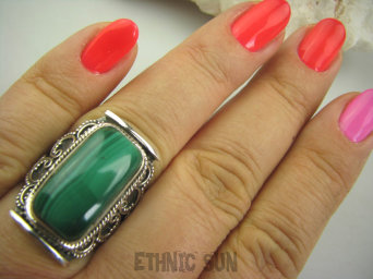 bpe4539 Biżuteria Egzotyczna !!! Pierścień MALACHIT - pobudza kreatywność r.17 Srebro 925 #