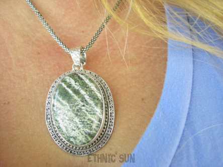 bwe3778 ZIELONA ZEBRA !!!! Zabójczo Piękny Duży 20 gramów !!! Wisior Zawieszka JASPIS Zebra  wzmacnia związki Srebro 925 #