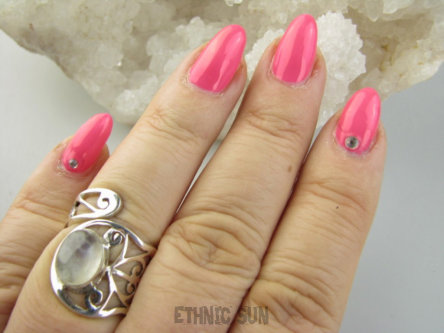 bpe9314 Artystyczny Ażurowy Regulowany Pierścień Pierścionek Kamień Księżycowy r.13, r.14, r.15, r.16  szeroka obrączka Srebro 925