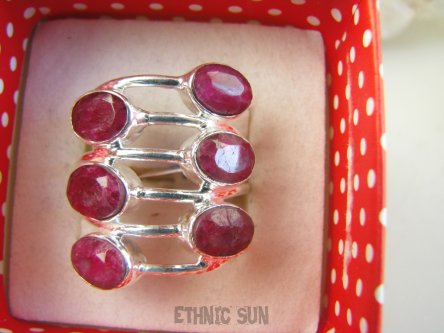 bpee4125 ZAKRĘCONA SPIRALA !!!! Ażurowy Pierścień Pierścionek potrójna obrączka Rubin Indyjski Rubiny r.17/ r.18 Srebro 925 #
