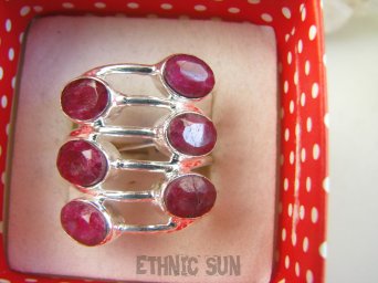 bpee4125 ZAKRĘCONA SPIRALA !!!! Ażurowy Pierścień Pierścionek potrójna obrączka Rubin Indyjski Rubiny r.17/ r.18 Srebro 925 #