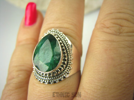 bpee3686 SZMARAGDOWY KLEJNOT !!!! Delikatny Pierścień Szmaragd Indyjski Szmaragdy r.19 Srebro 925 #