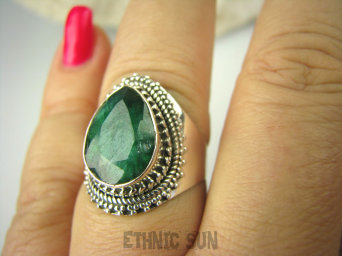 bpee3686 SZMARAGDOWY KLEJNOT !!!! Delikatny Pierścień Szmaragd Indyjski Szmaragdy r.19 Srebro 925 #
