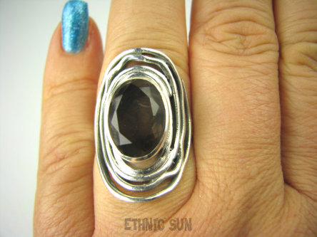 bpee3476 KWARC DYMNY W OBRĘCZACH !!! CACUSZKO Przepiękny Pierścień szlifowany Kwarc Dymny r.17 / r.18 Srebro 925 #