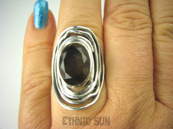 bpee3476 KWARC DYMNY W OBRĘCZACH !!! CACUSZKO Przepiękny Pierścień szlifowany Kwarc Dymny r.17 / r.18 Srebro 925 #