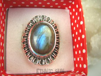 bpe6741 OKSYDOWANY MELONIK !!!  Duży i Piękny OKAZ Pierścień Labradoryt Spektrolit - kamień Zorzy Polarnej r.15 Srebro 925 #