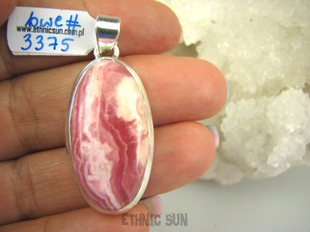 bwe3375 UNIKALNY, Cudowny Wisior Różowy RODOCHROZYT - kamień miłości lśniące Srebro 925 #