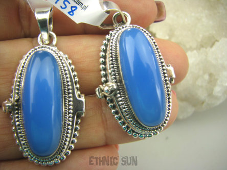 bwe3158 Cudowny Sekretnik MEDALION Na Zdjęcia FOTO lub zapisane Marzenia otwierany Wisior NIEBIESKI CHALCEDON  wspomagający Tarczyce i klimakterium Kwarc  Srebro 925 #