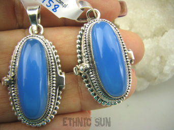 bwe3158 Cudowny Sekretnik MEDALION Na Zdjęcia FOTO lub zapisane Marzenia otwierany Wisior NIEBIESKI CHALCEDON  wspomagający Tarczyce i klimakterium Kwarc  Srebro 925 #