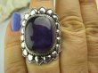 bpe3633 Ametystowy WIELKI  Kwiat Pierścień z ametystem, AMETYST -  Kamień Mądrości, migrena bezsenność  r.14 Srebro 925 # - 7