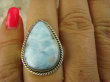 bpe6407 Anielski Pierścień Rzadki Błękitny Larimar (kamień Anielski ) - stawy, serce lęki, otwiera czakrę gardła r.16/ r.17 Srebro 925 # - 3