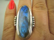 bpe4554 GRECKA BOGINI !!!! Duży Długi 3,9 cm OKAZ Pierścień  Niebiesko Seledynowy w paseczki Labradoryt Spektrolit - kamień Zorzy Polarnej r.17 Srebro 925 # - 2