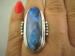 bpe4554 GRECKA BOGINI !!!! Duży Długi 3,9 cm OKAZ Pierścień  Niebiesko Seledynowy w paseczki Labradoryt Spektrolit - kamień Zorzy Polarnej r.17 Srebro 925 # - 5