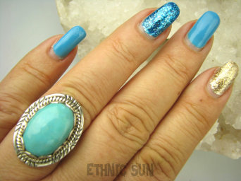 bpe8518 Niezwykły OKAZ Pierścień Pierścionek naturalny Błękitny TURKUS ARIZONA Turkusy r.19 egzotyczne Srebro 925 #