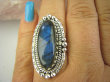 bpe8461 Czarodziejsko Piękny Orientalny Pierścień Niebieski, Granatowy Labradoryt Spektrolit - kamień Zorzy Polarnej r.18 Srebro 925 # - 2