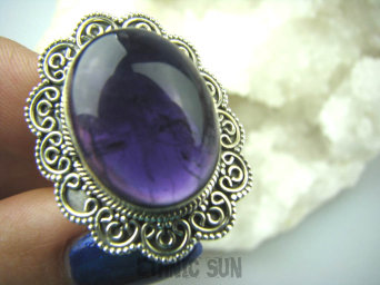 bpe5907 DUŻY Pierścień naturalny fioletowy AMETYST w morskich falach - kamień mądrości (migrena, bezsenność) r.15 Srebro 925 #