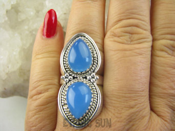 bpe8934 Orientalna Piękność Długi 3.85 cm cudownie zdobiony Pierścień naturalny Chalcedon Czakra Gardła r.17 Srebro 925 #