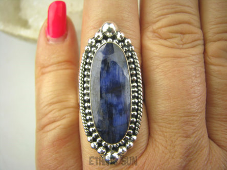 bpee3761 Szafirowy CUDOWNY Pierścień Szafir Indyjski w orientalnej oprawie Szafiry - WIERNOŚĆ w związkach , Stres, choroby oczu ciśnienie r.20 Srebro 925 #
