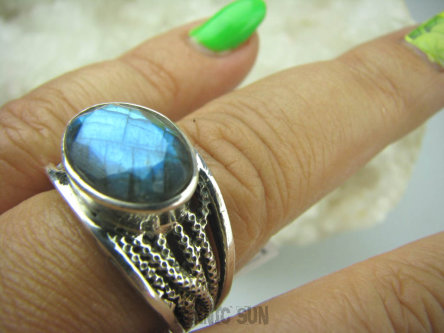 bpee3262 Biżuteria Egzotyczna Pierścień Obrączka szlifowany Niebieski Labradoryt Spektrolit kamień Zorzy Polarnej r.21/ r.22 Srebro 925 #
