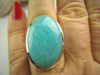 bpe3556 LAZUROWA AMAZONKA !!! CUDOWNY Klasyczny Pierścień Amazonit - Kamień Marzeń i realizacji r.16 lśniące Srebro 925 #