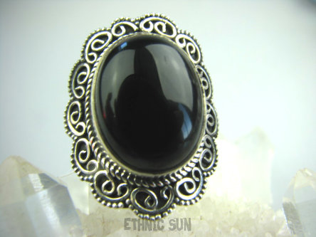 bpe5228 Egzotyczna Piękność !!! Elegancki Klejnot Pierścień ONYKS w morskich falach r.15 Srebro 925 #