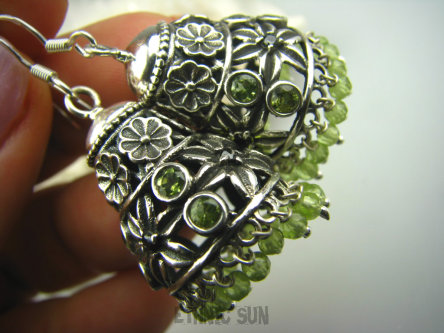 bkee673 BOLLYWOOD - SUŁTAŃSKIE KSIĘŻNICZKI !!! ORIENTALNE KUSICIELKI - CUDOWNIE Długie Kolczyki OLIWIN PERYDOT- kamień Szczęścia Srebro 925