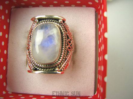 bpe6822 Biżuteria Orientalna - Chabrowy Blask !!!! Pierścień wielobarwny Kamień Księżycowy r.16 Srebro 925 #