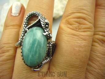 bpe2302 ARCYDZIEŁO Niewiarygodnie piękny WĄŻ - Amulet Płodności i Mądrości !!!!! Duży Pierścień AMAZONIT Kamień Marzeń i realizacji r.22/r.23 Srebro 925 #