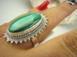 bpe7950 Przepiękny DUŻY Orientalny Pierścień  naturalny zielony MALACHIT - pobudza kreatywność r.19 Srebro 925 # - 3