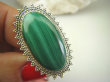 bpe7950 Przepiękny DUŻY Orientalny Pierścień  naturalny zielony MALACHIT - pobudza kreatywność r.19 Srebro 925 # - 7