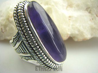 bpe4276 Baśniowy gigant 4,3 cm Wielki 23 gramy Pierścień z ametystem Ametyst - kamień mądrości r.22/ r.23 Srebro 925 # DUŻY ROZMIAR 