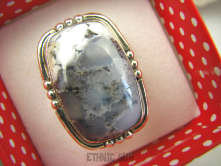 bpe8252 ŚNIEŻNY ZIMOWY KRAJOBRAZ !!! Przepiękny Pierścień AGAT DENDRYTOWY r.17 Srebro 925 #